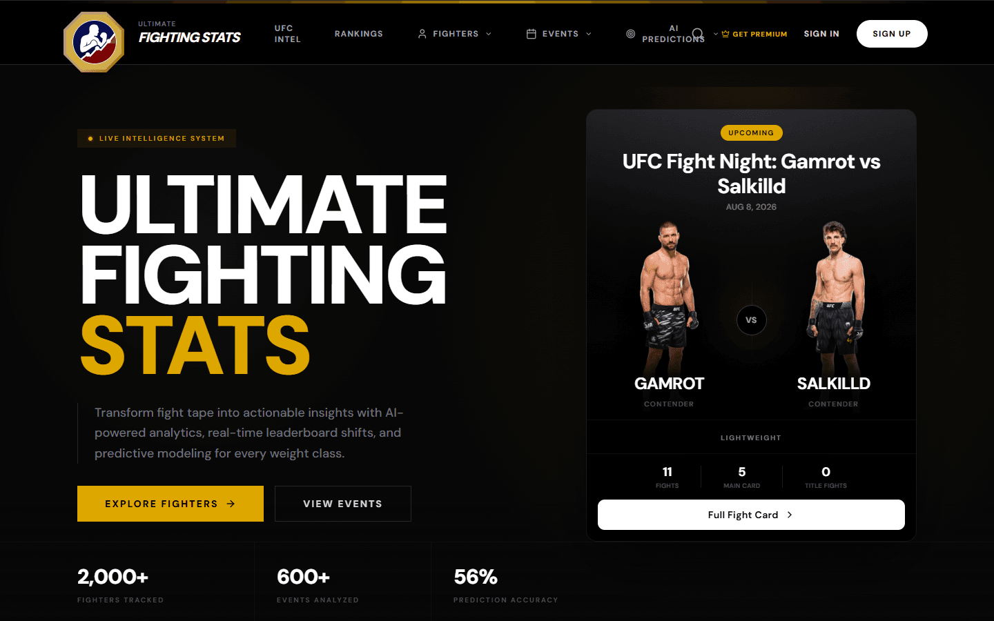 Ultimate Fighting Stats live site